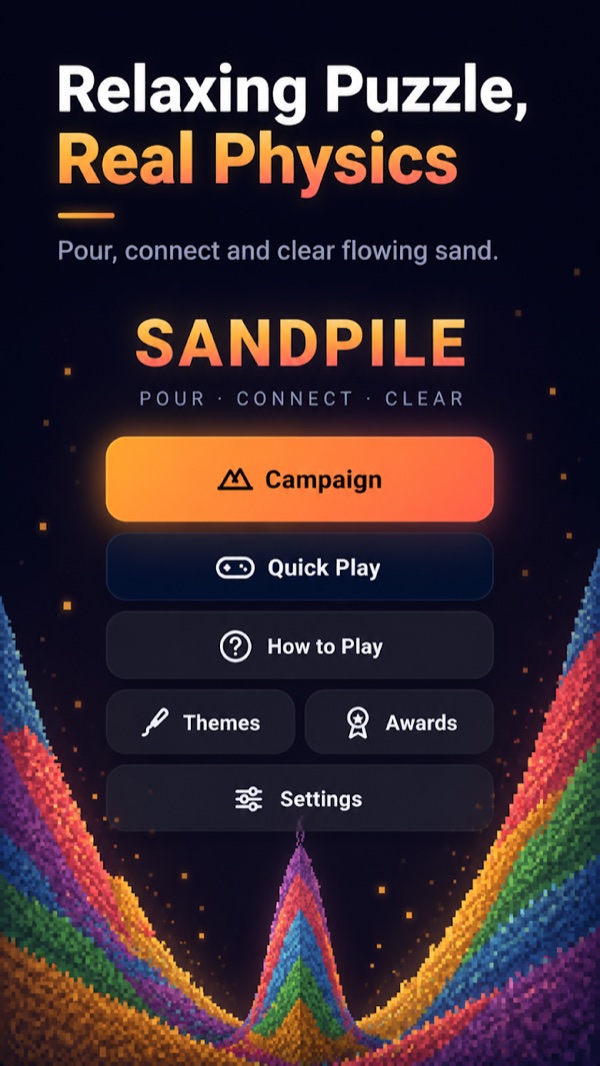 SandPile menu surrounded by colorful flowing sand
