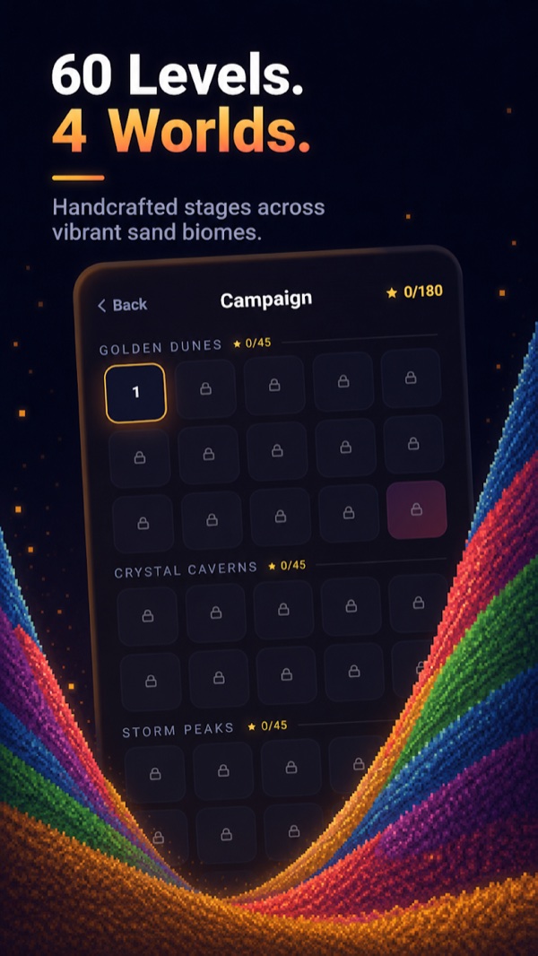 SandPile's 60-level campaign across four worlds