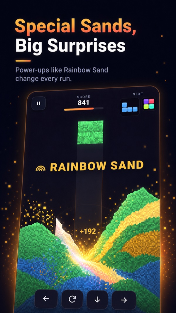 Rainbow sand and special power-ups in SandPile